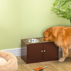 PawHut Elevated Dog Bowls with Storage Cabinet, Raised Dog Bowl Stand Pet Food Bowl Dog Feeding Station, Brown
