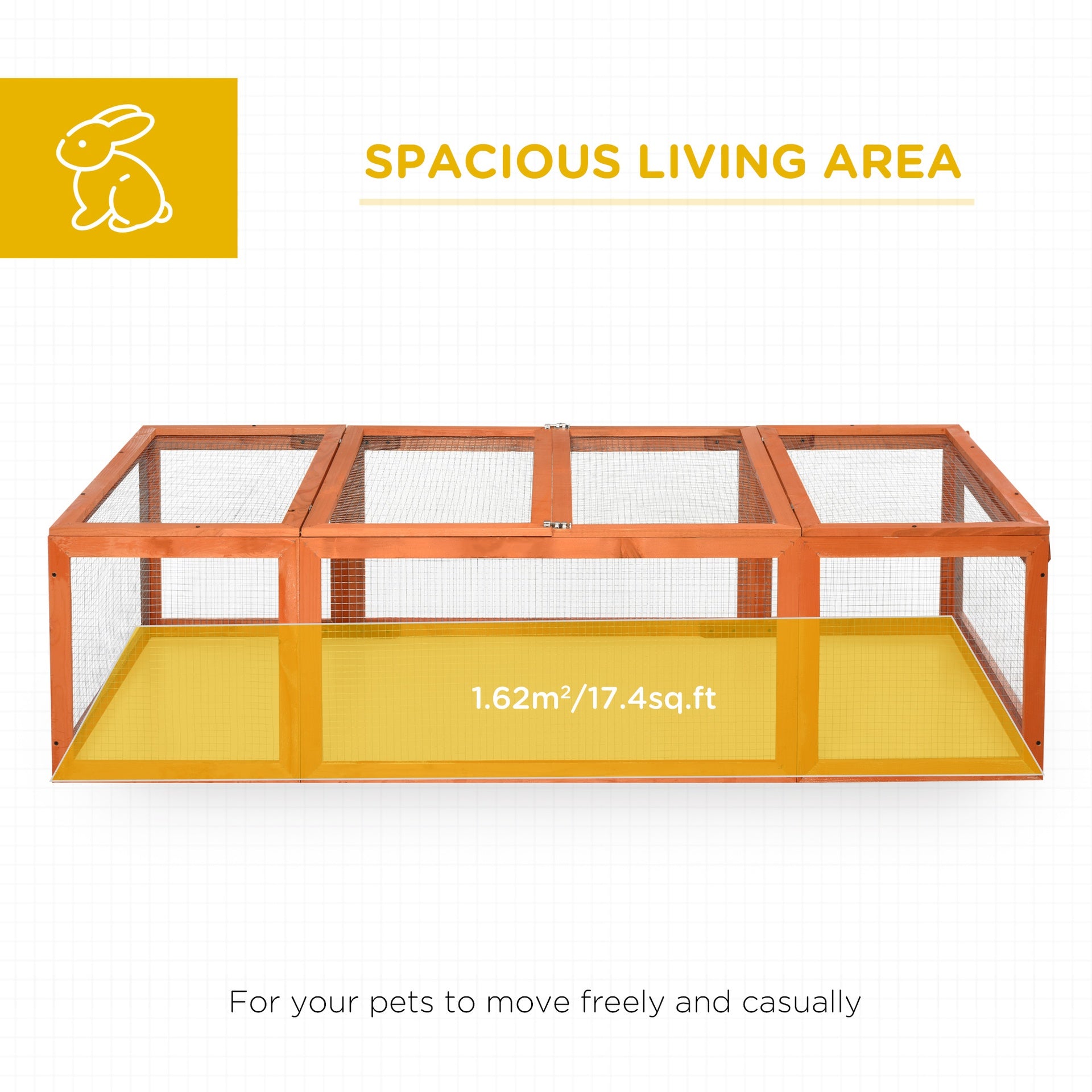 PawHut Large Wooden Rabbit Hutch Small Animal Habitat Enclosure Outdoor Run and Lockable Doors - Natural