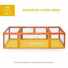PawHut Large Wooden Rabbit Hutch Small Animal Habitat Enclosure Outdoor Run and Lockable Doors - Natural