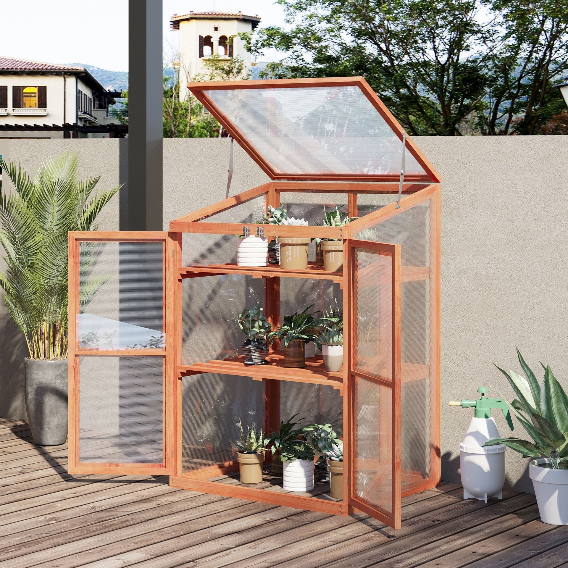 Outsunny Wooden Cold Frame Greenhouse Small Mini Planter Box, 30" L x 24" W x 44" H, Natural