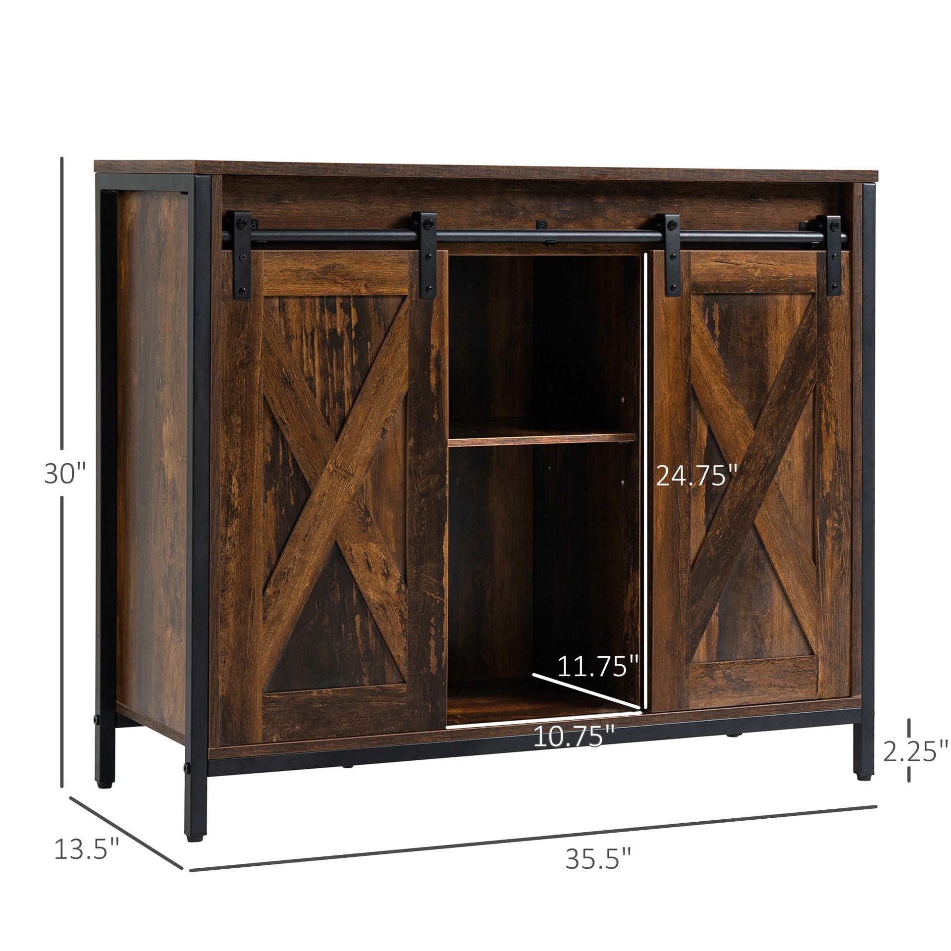 HOMCOM Industrial Sideboard Buffet Cabinet, Coffee Bar Cabinet, Kitchen Cabinet with Sliding Barn Doors, Storage Cabinets and Adjustable Shelves for Living Room, Home Bar, Rustic Brown