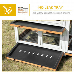 PawHut 62" Wooden Mobile Rabbit Hutch with Wheels, Run Box, Slide-out Tray, Ramp, Yellow