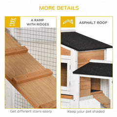 PawHut 62" Wooden Mobile Rabbit Hutch with Wheels, Run Box, Slide-out Tray, Ramp, Yellow