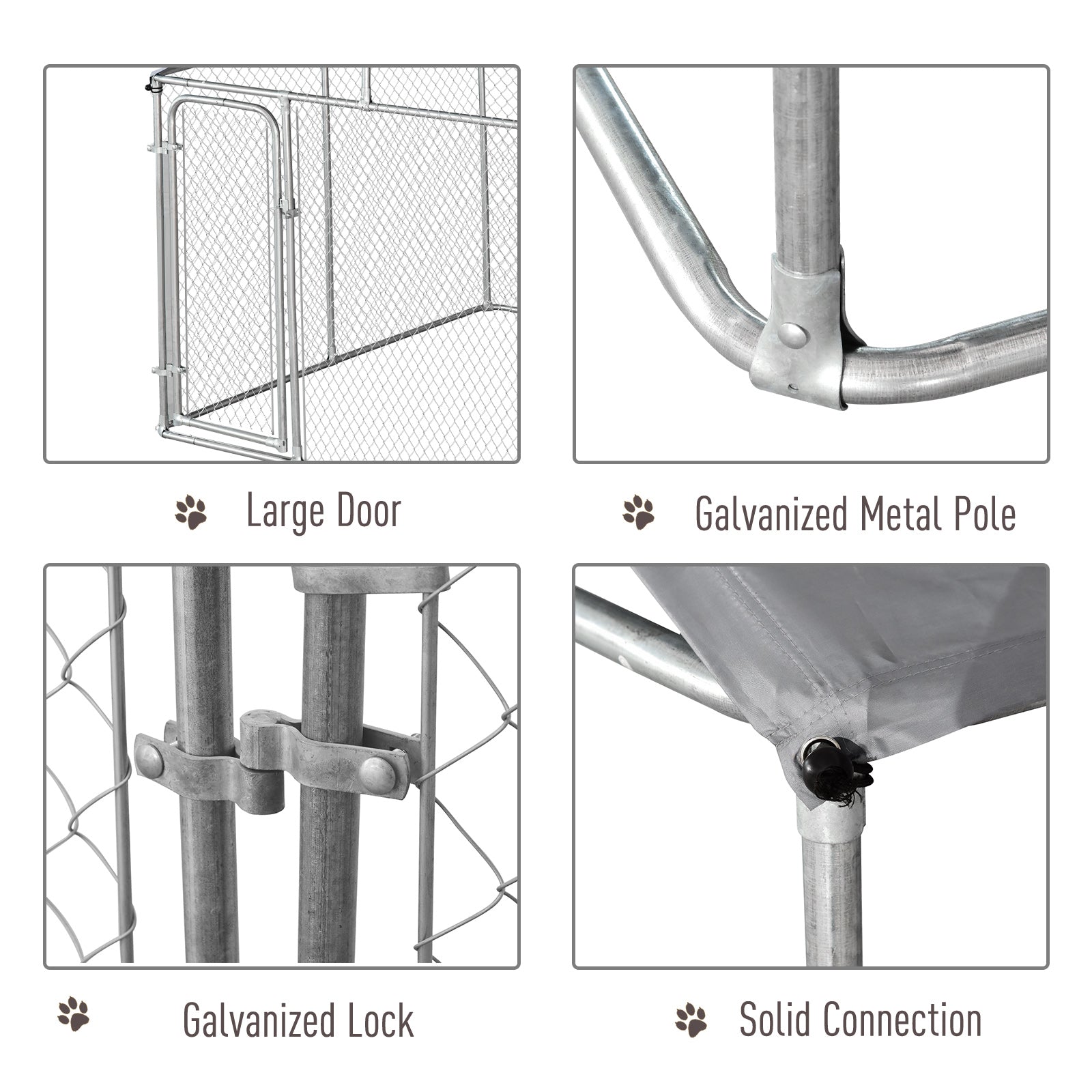 PawHut Outdoor Dog Kennel Galvanized Steel Fence with Cover Secure Lock Mesh Sidewalls for Backyard 9.8' x 9.8' x 7.7'