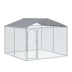 PawHut Outdoor Dog Kennel Galvanized Steel Fence with Cover Secure Lock Mesh Sidewalls for Backyard 9.8' x 9.8' x 7.7'