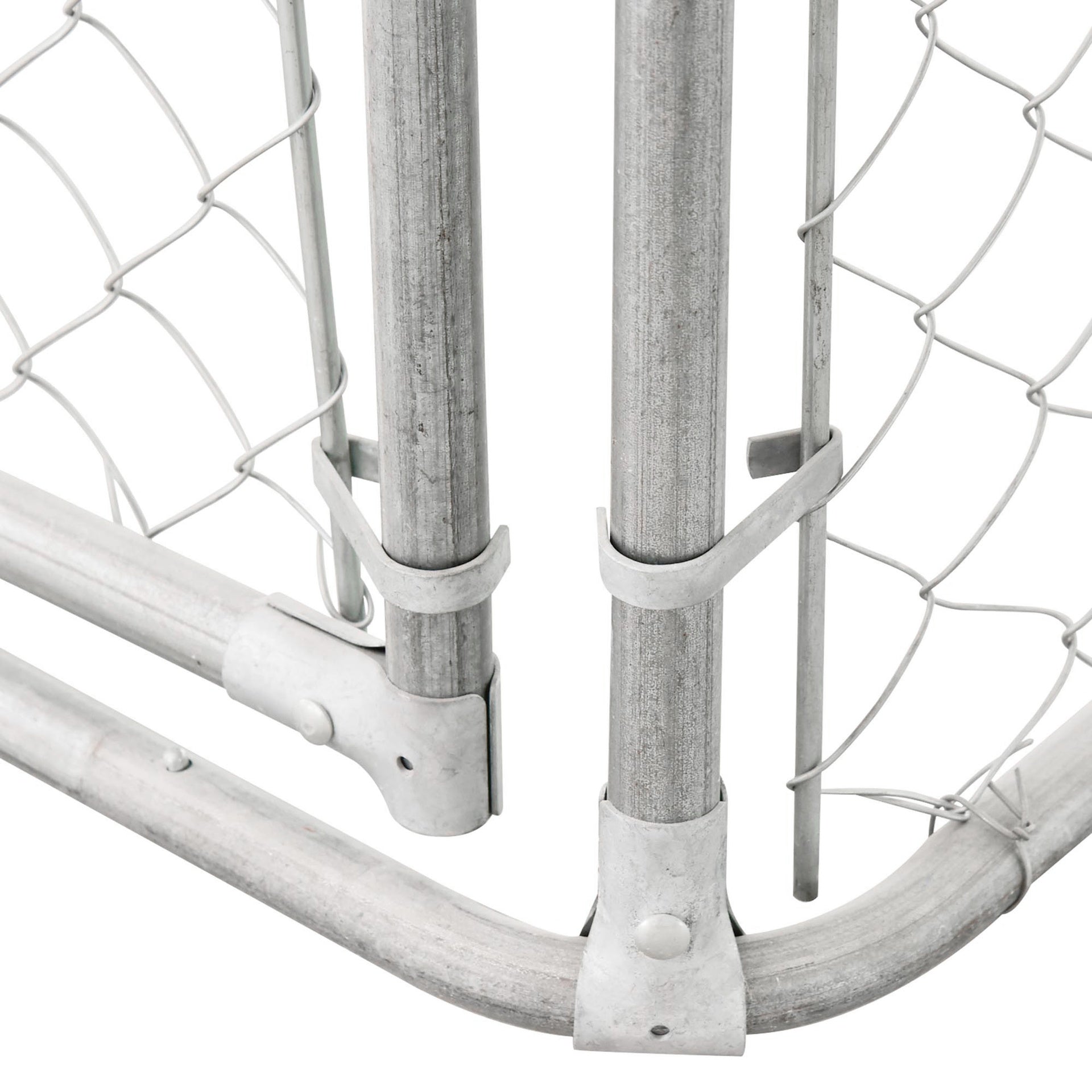 PawHut Outdoor Dog Kennel Galvanized Steel Fence with Cover Secure Lock Mesh Sidewalls for Backyard 9.8' x 9.8' x 7.7'
