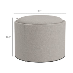 HOMCOM Round Storage Ottoman Coffee Table with Flip Top Tray, Linen Fabric Upholstered Footstool with Hidden Compartment