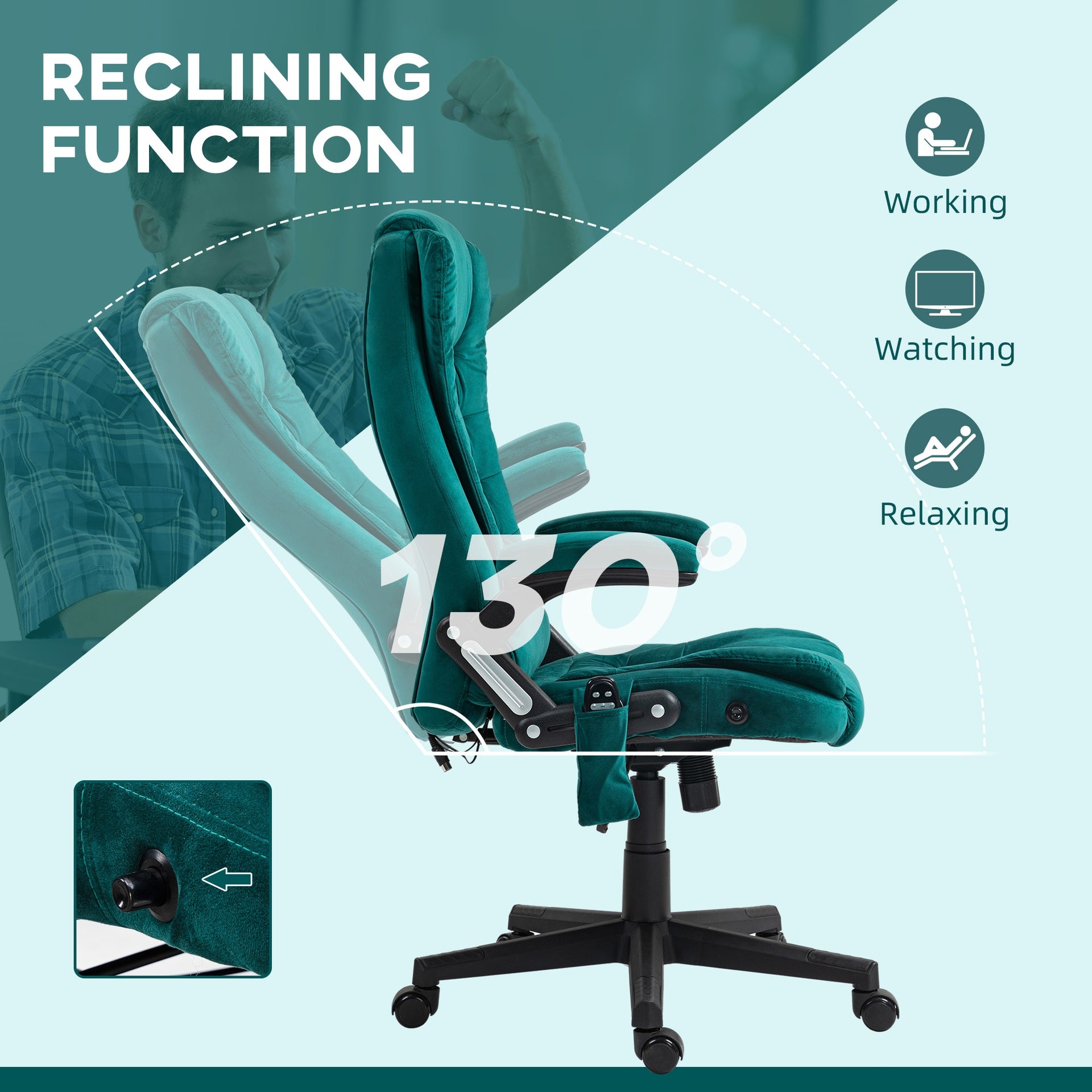 Vinsetto 6 Point Executive Office Chair with Heat, Velvet High Back Vibrating Massage Office Chair, Dark Green