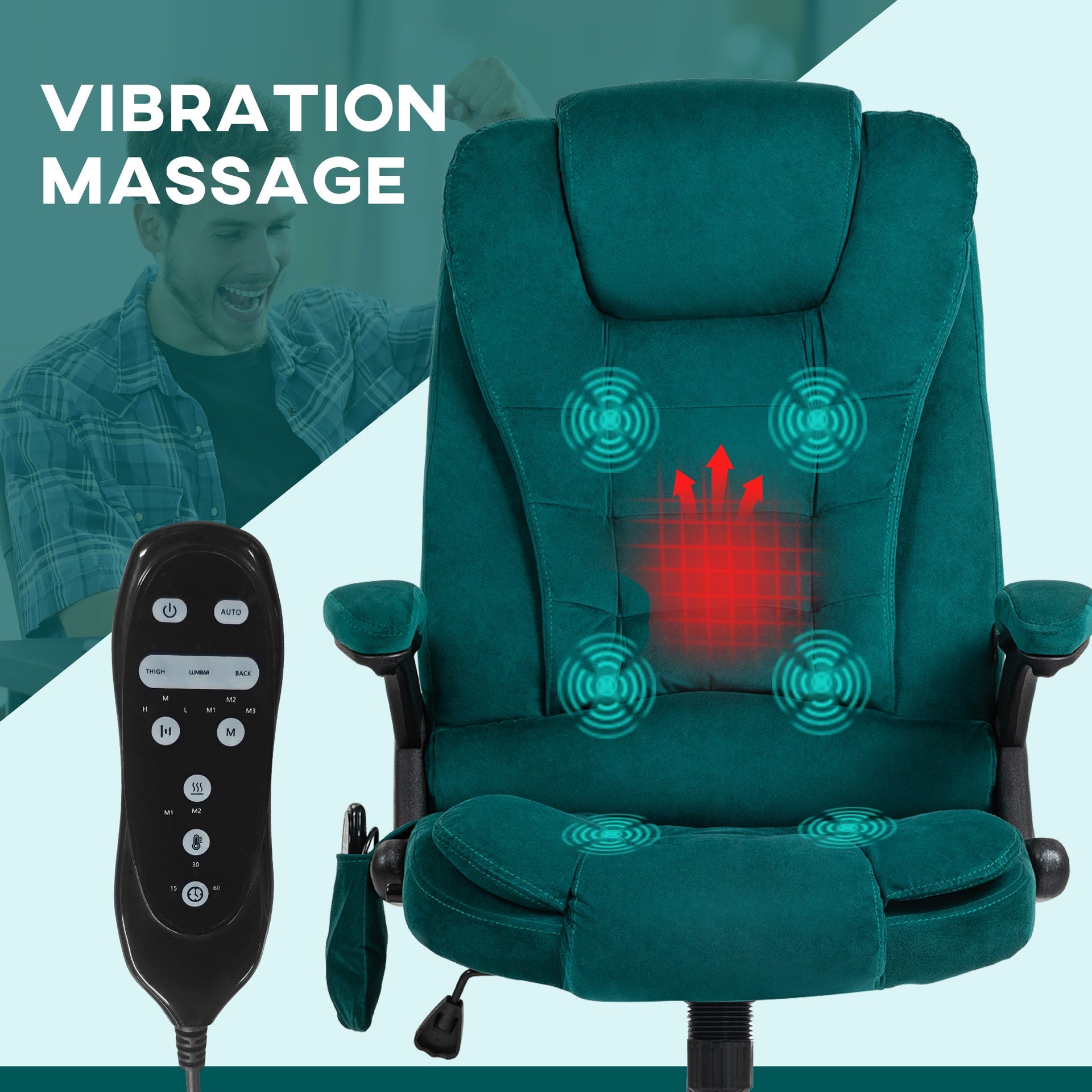 Vinsetto 6 Point Executive Office Chair with Heat, Velvet High Back Vibrating Massage Office Chair, Dark Green