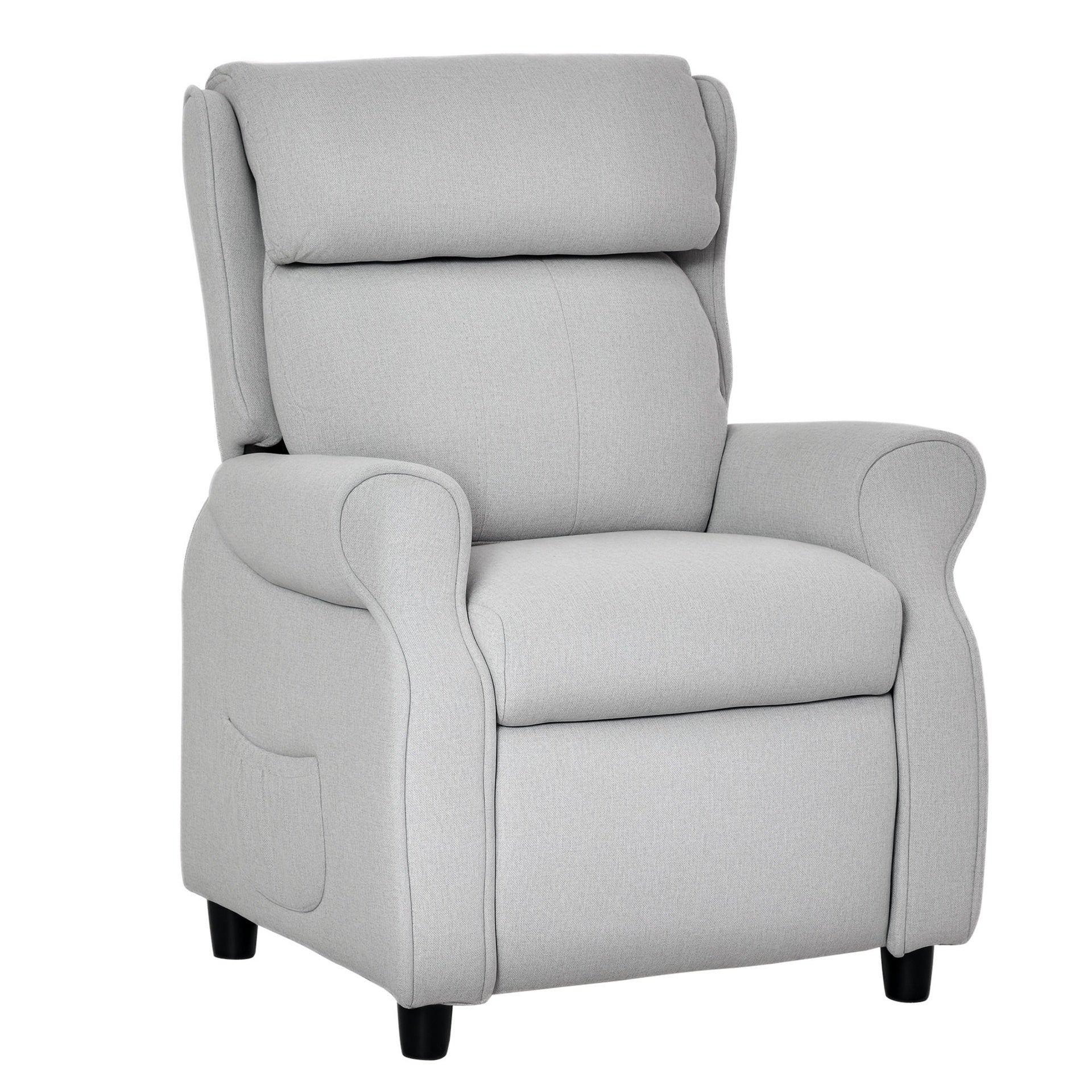 Qaba Kids Recliner Chair Children Sofa Angle Adjustable Single Lounger Armchair Gaming Chair with Footrest 2 Side Pockets for 3-5 Years, Light Grey