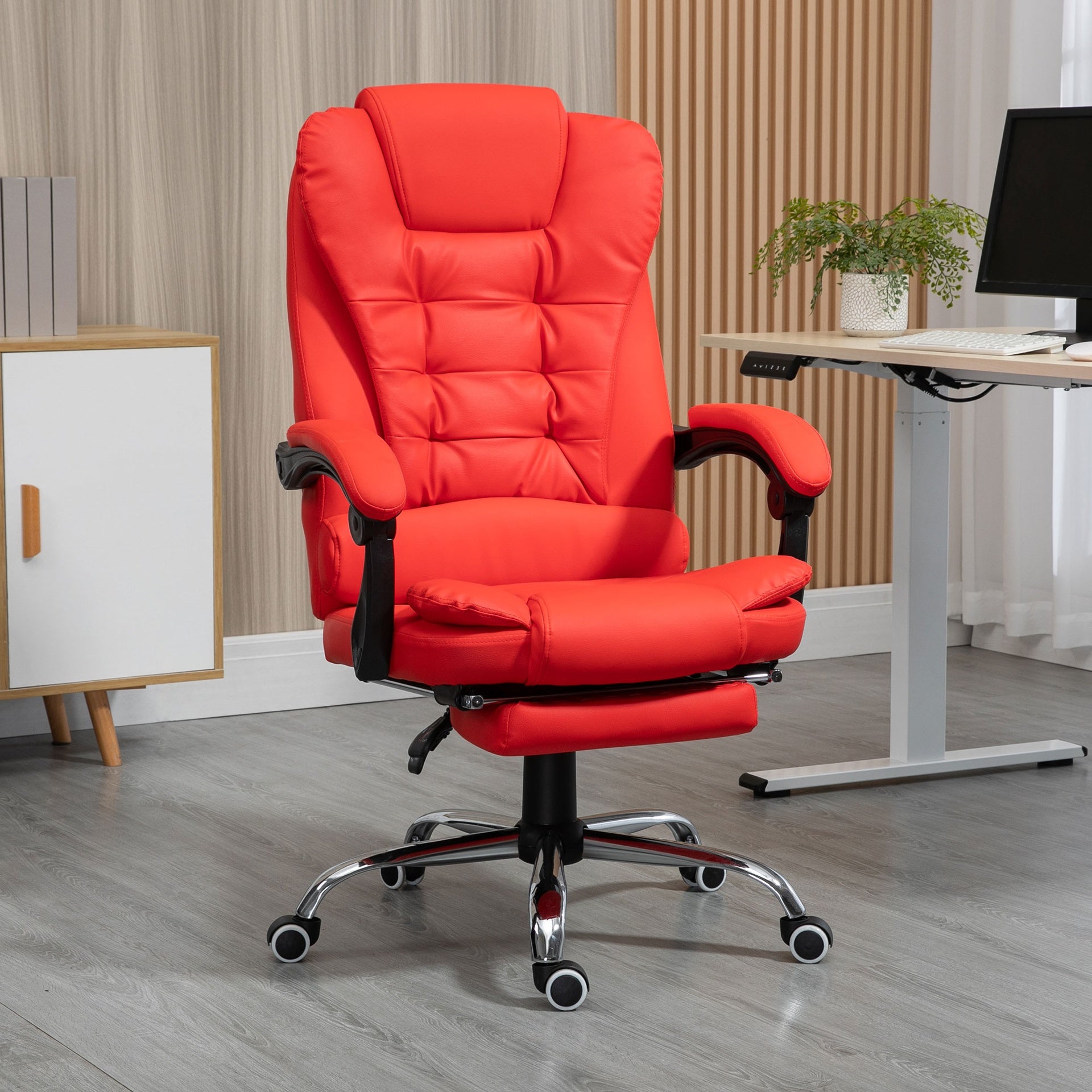 HOMCOM Executive Office Chair, High Back Reclining Computer Chair with Footrest and Armrest, Red