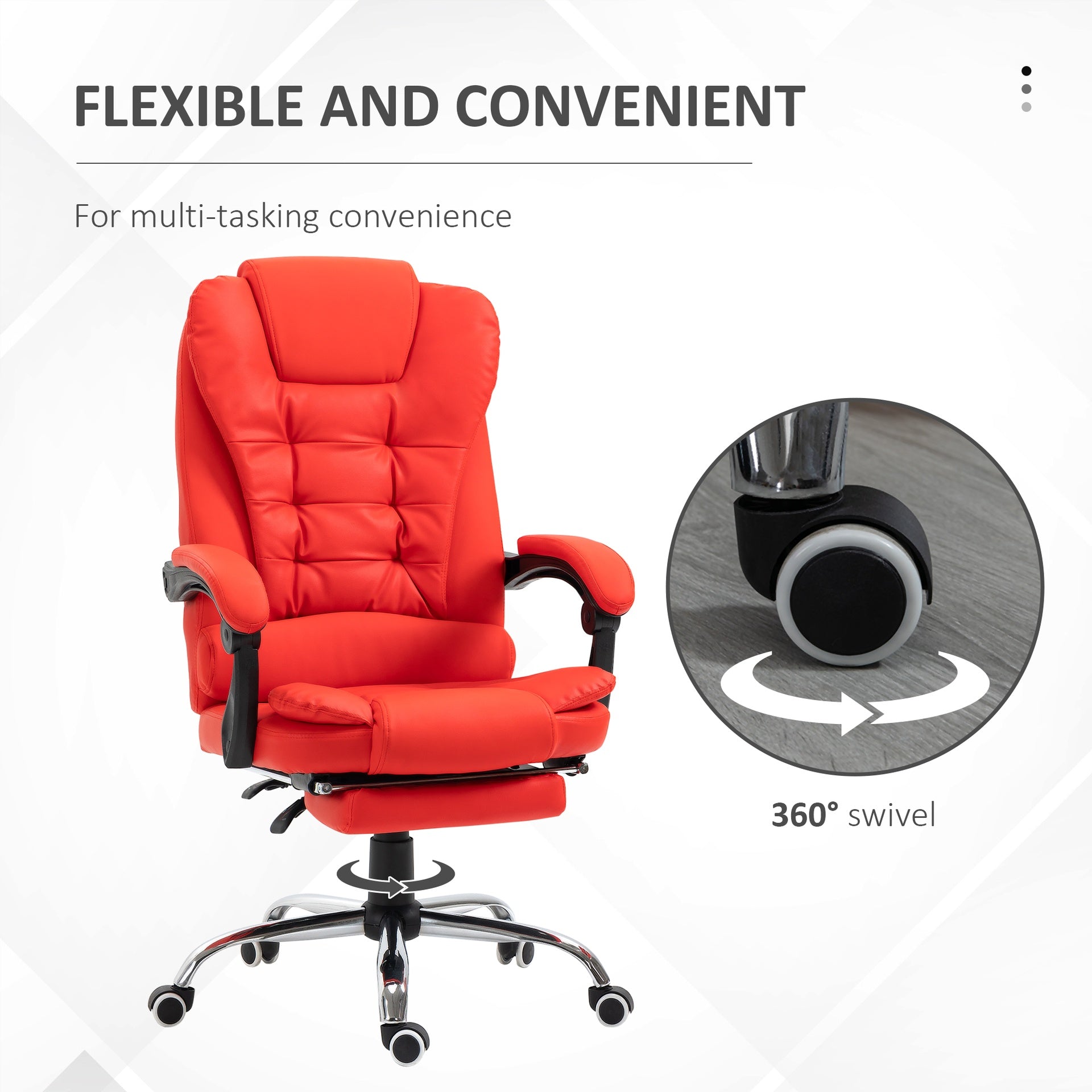 HOMCOM Executive Office Chair, High Back Reclining Computer Chair with Footrest and Armrest, Red
