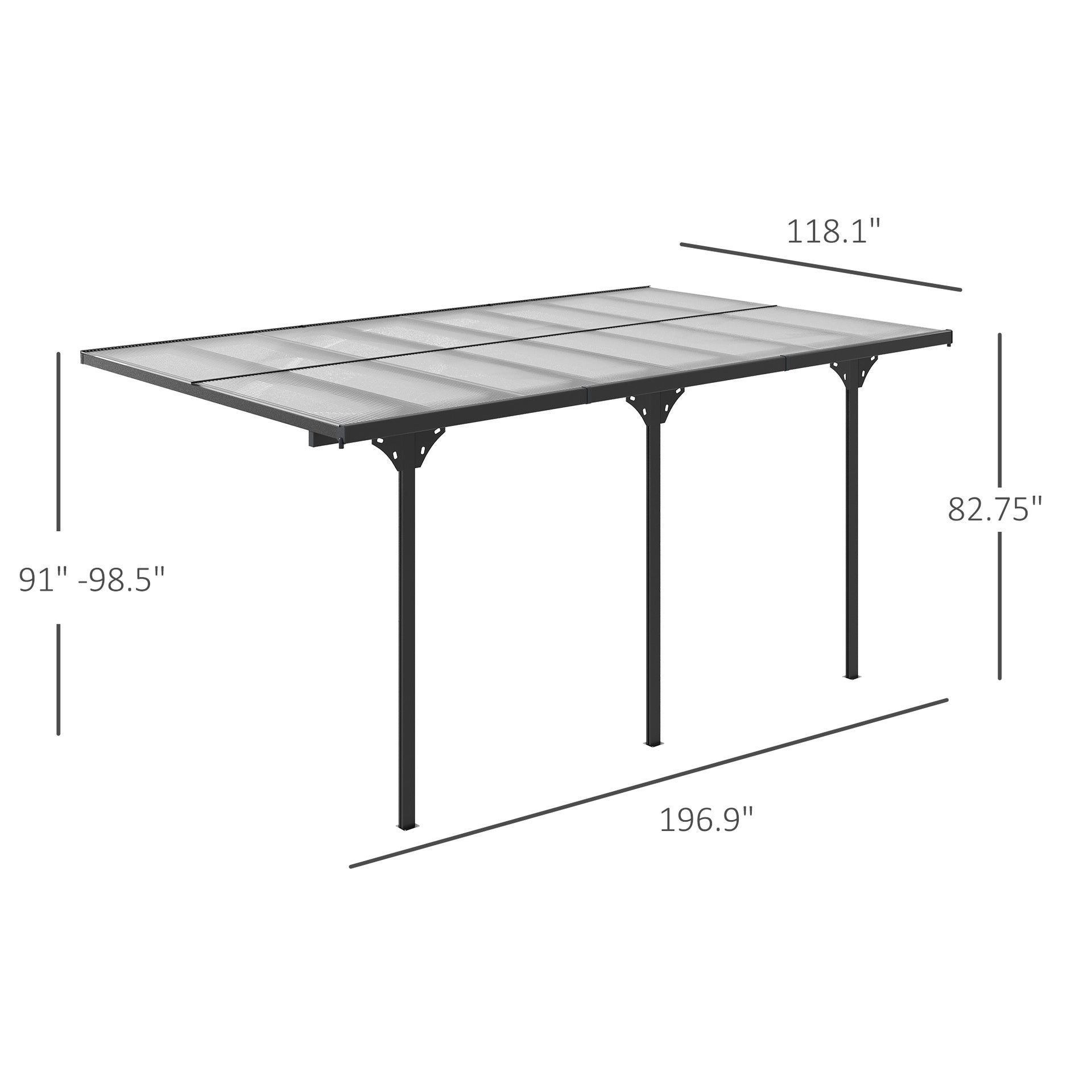 Outsunny 16.5' x 10' Outdoor Polycarbonate Pergola, Transparent UV Blocking Awning, Hardtop Deck Gazebo, Aluminum, Gray