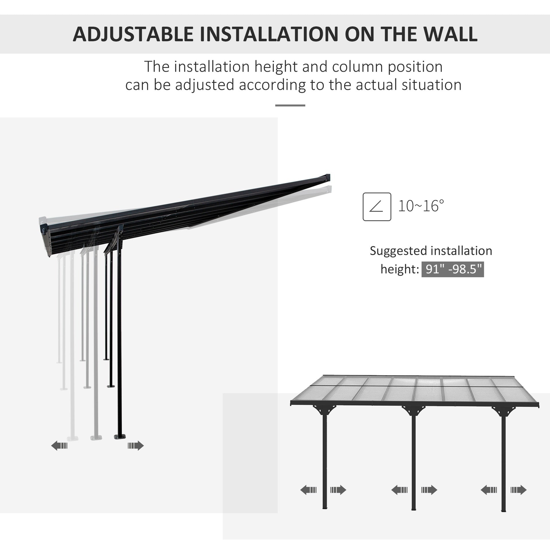 Outsunny 16.5' x 10' Outdoor Polycarbonate Pergola, Transparent UV Blocking Awning, Hardtop Deck Gazebo, Aluminum, Gray