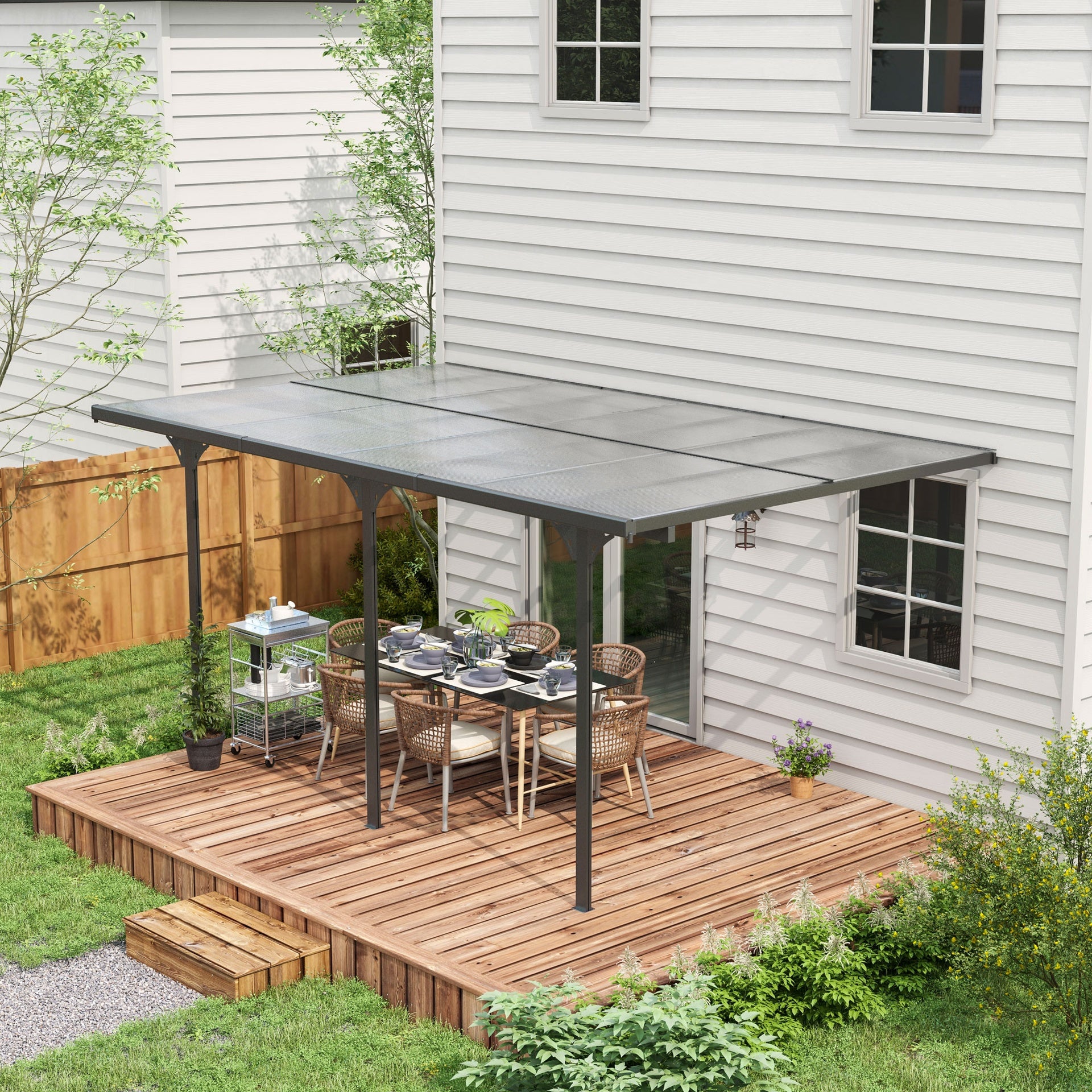 Outsunny 16.5' x 10' Outdoor Polycarbonate Pergola, Transparent UV Blocking Awning, Hardtop Deck Gazebo, Aluminum, Gray