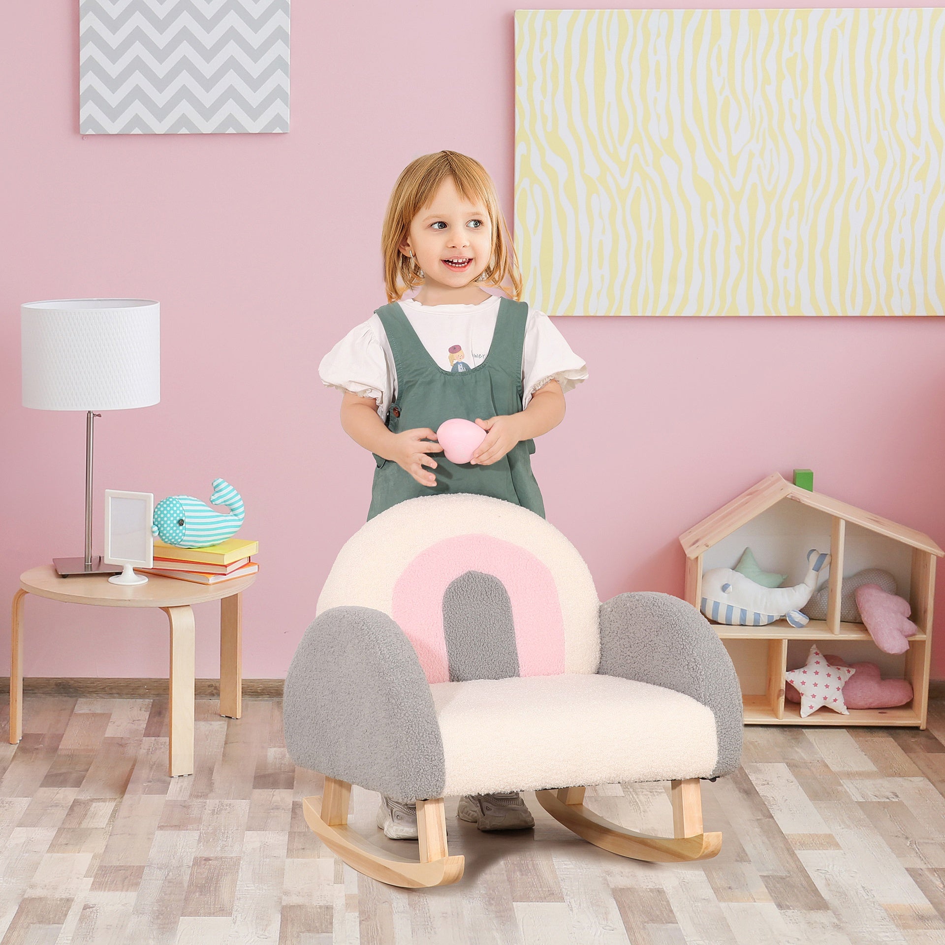 Qaba Kids Sofa, Rocking Toddler Sofa Chair, Gift for 18-36 Months, Gray