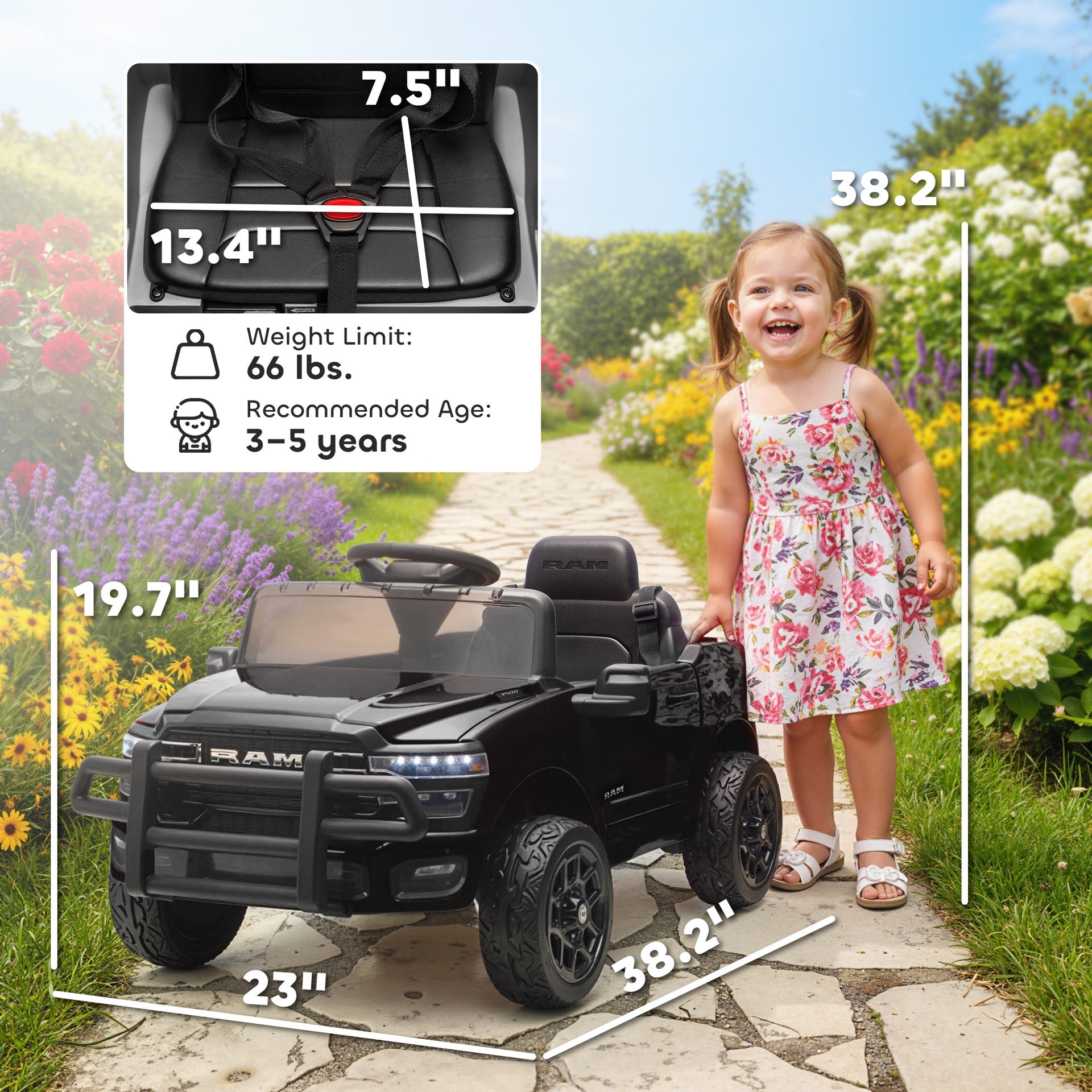 Qaba 12V Kids Ride on Car, Licensed Dodge RAM 3500 Ride on Toys with Dual Motors, Remote Control for Toddlers, Black