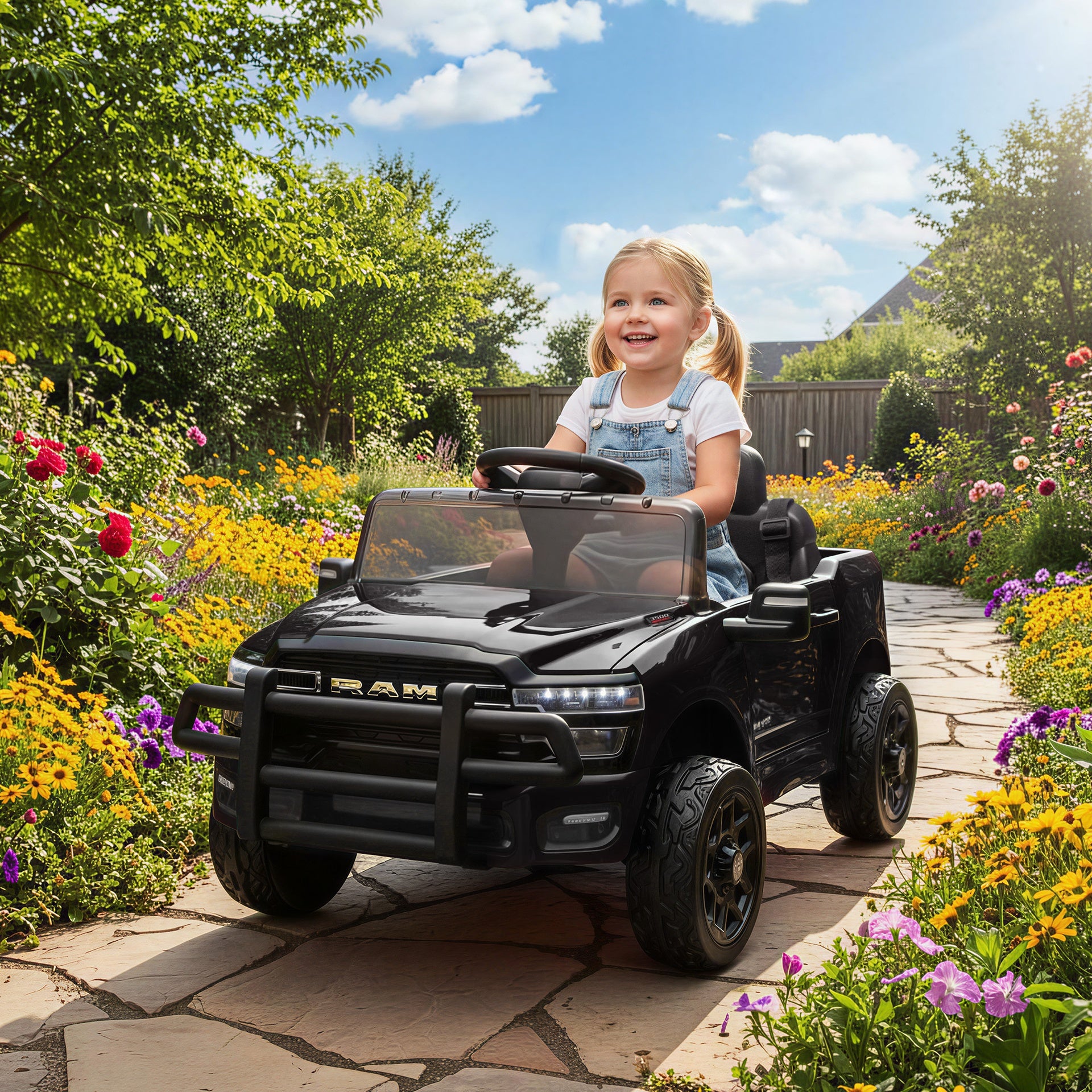 Qaba 12V Kids Ride on Car, Licensed Dodge RAM 3500 Ride on Toys with Dual Motors, Remote Control for Toddlers, Black