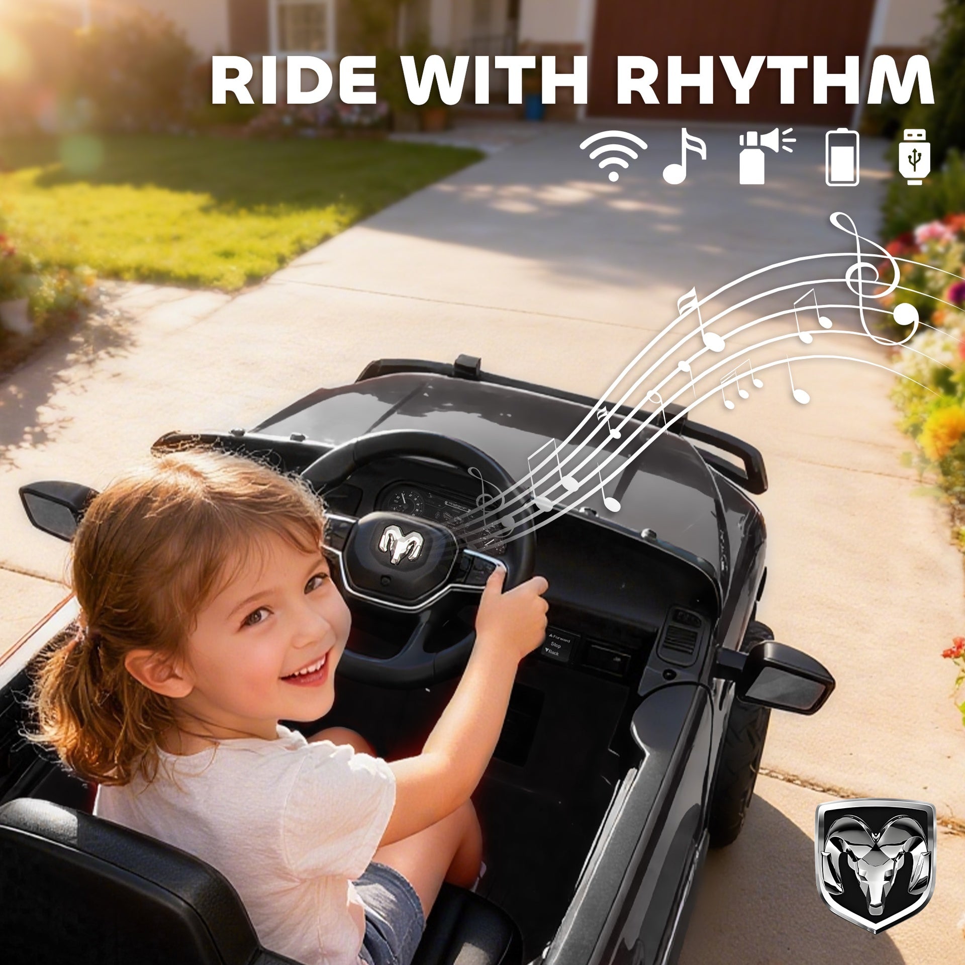 Qaba 12V Kids Ride on Car, Licensed Dodge RAM 3500 Ride on Toys with Dual Motors, Remote Control for Toddlers, Black