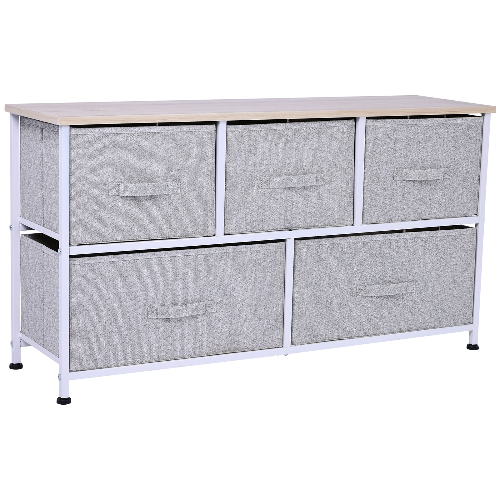 HOMCOM 40" L 5 Drawer Horizontal Storage Cube Dresser Unit Bedroom Organizer Living Room Shelf Tower with Fabric Bins, Light Gray