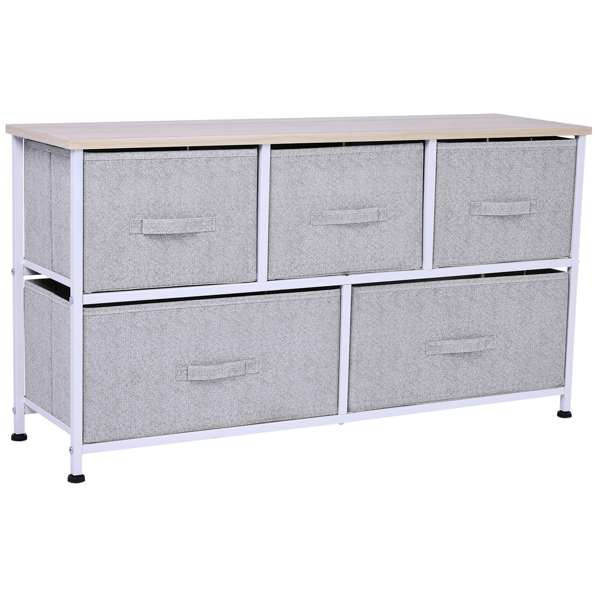 HOMCOM 40" L 5 Drawer Horizontal Storage Cube Dresser Unit Bedroom Organizer Living Room Shelf Tower with Fabric Bins, Light Gray