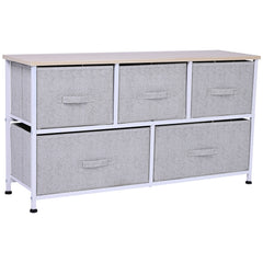 HOMCOM 40" L 5 Drawer Horizontal Storage Cube Dresser Unit Bedroom Organizer Living Room Shelf Tower with Fabric Bins, Light Gray