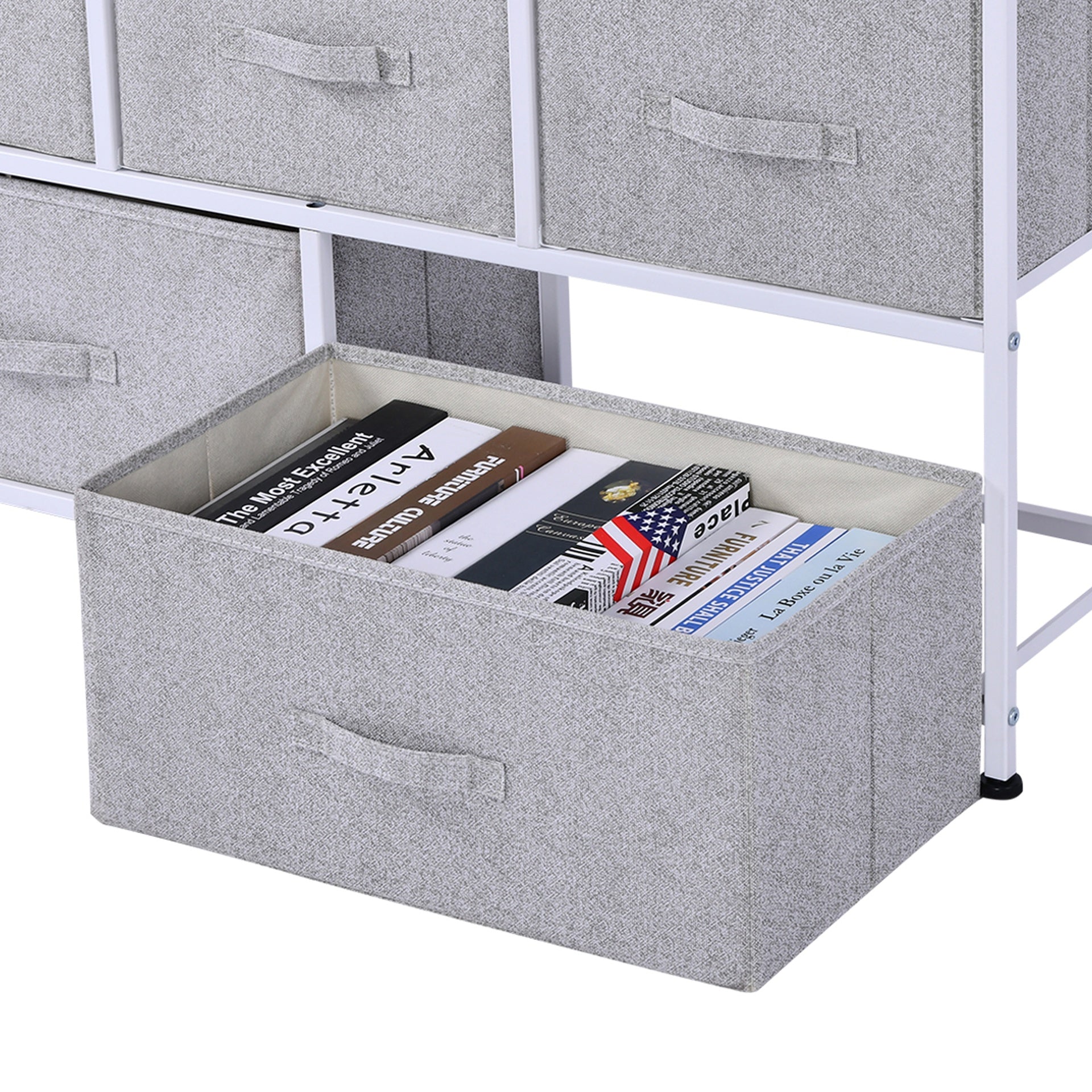 HOMCOM 40" L 5 Drawer Horizontal Storage Cube Dresser Unit Bedroom Organizer Living Room Shelf Tower with Fabric Bins, Light Gray