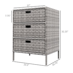Outsunny Patio PE Rattan Storage Cabinet, Wicker Pool Cabinet Organizer, Outdoor Towel Rack for Pool with 3 Drawers, Gray