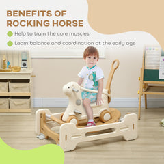 Qaba 5 in 1 Kids Rocking Horse with Detachable Base, Safety Guardrails, Footrests, Push Handle for Ages 1-3, Brown