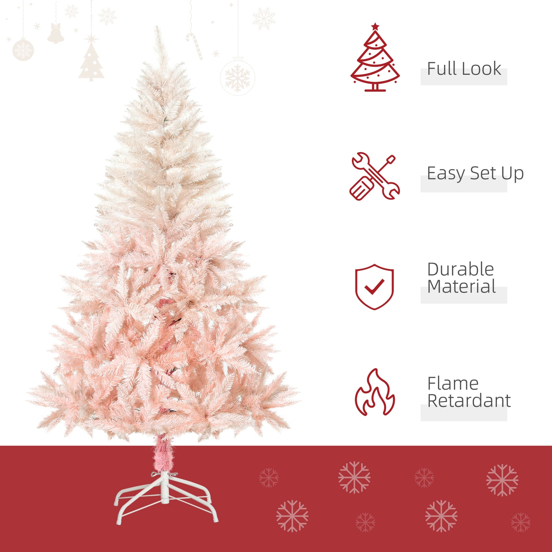 HOMCOM 5ft Unlit Spruce Artificial Christmas Tree with Realistic Branches and 450 Tips, Pink