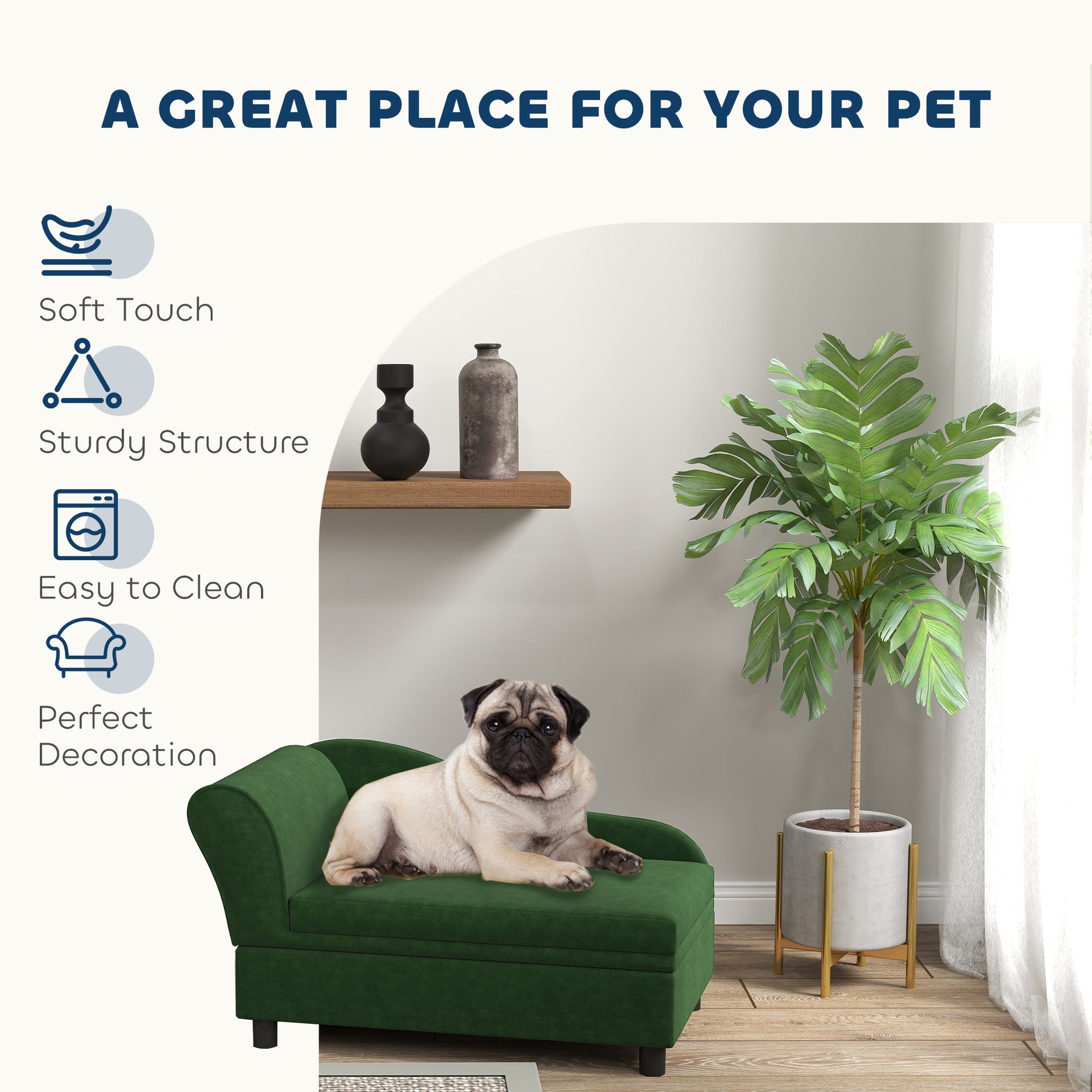 PawHut Pet Sofa Bed Couch with Storage, Pet Sofa for Cats and Small Dogs, Green