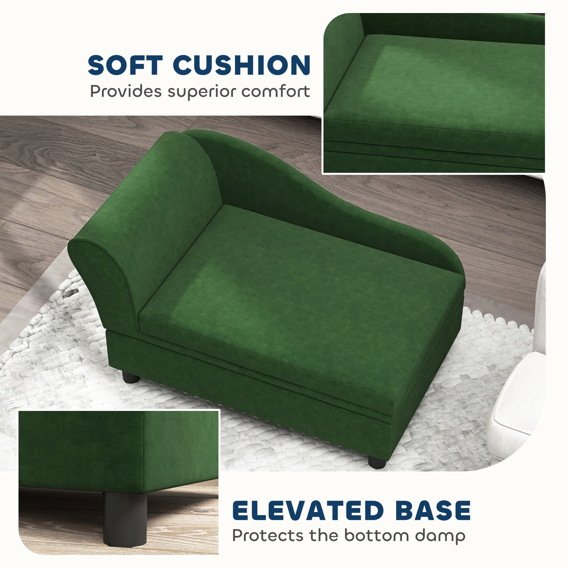 PawHut Pet Sofa Bed Couch with Storage, Pet Sofa for Cats and Small Dogs, Green