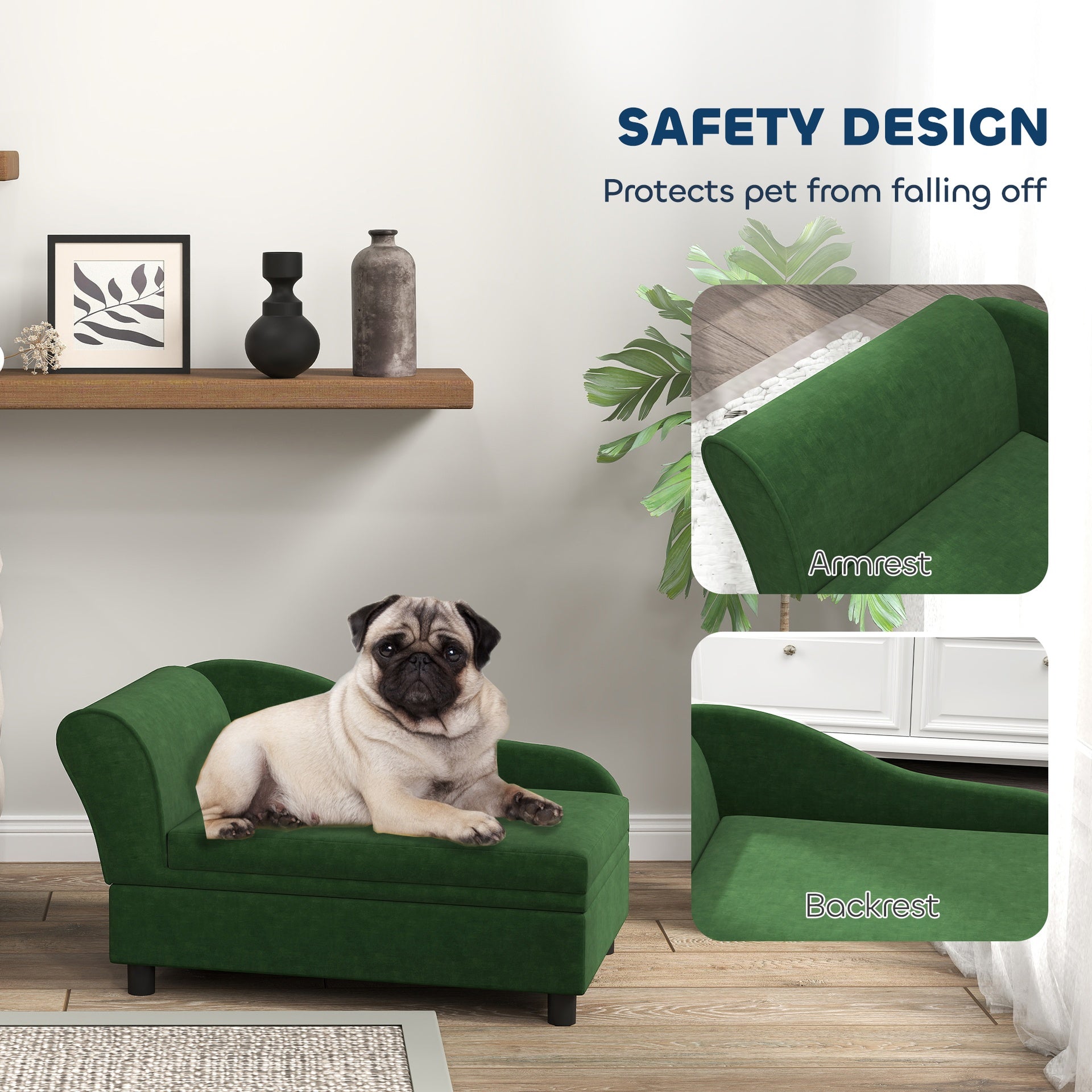 PawHut Pet Sofa Bed Couch with Storage, Pet Sofa for Cats and Small Dogs, Green