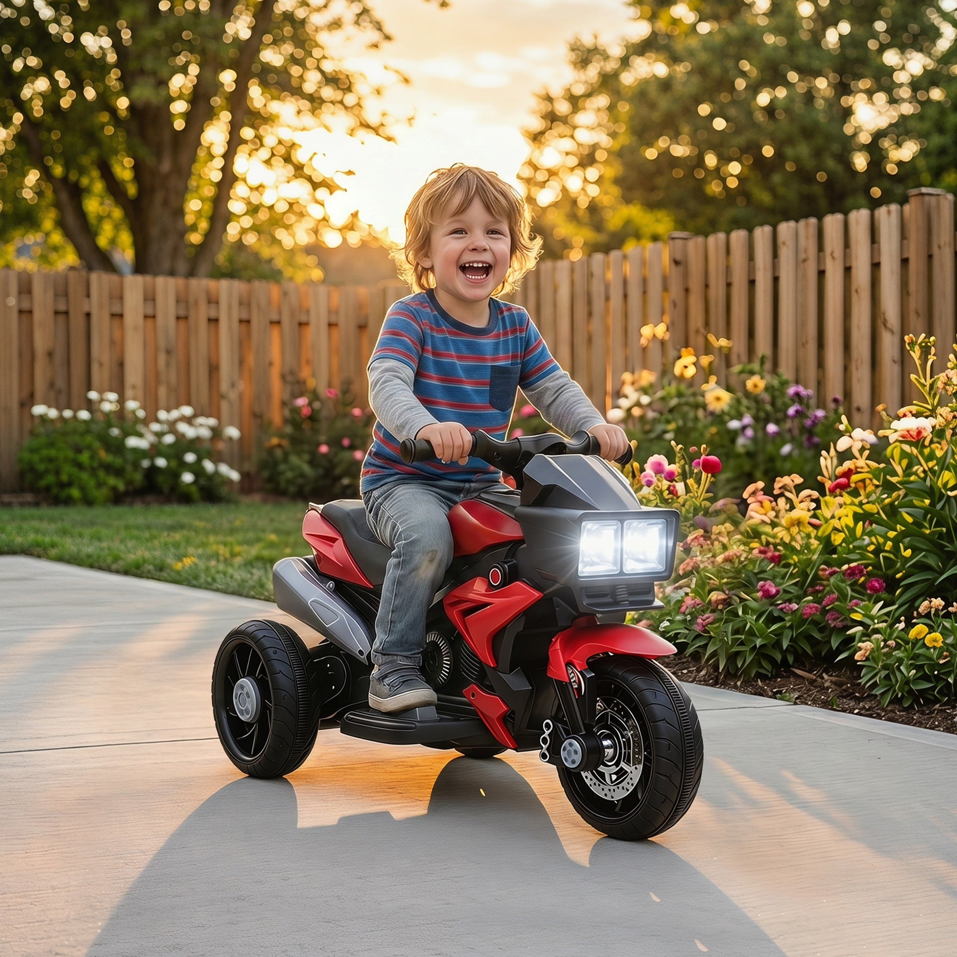 Aosom 6V Kids Motorcycle Toddler Ride-on Toy, High-Traction Battery-Operated Mini Electric Motorbike with Forward/Reverse Switch, Music, Headlights, Horn, Red