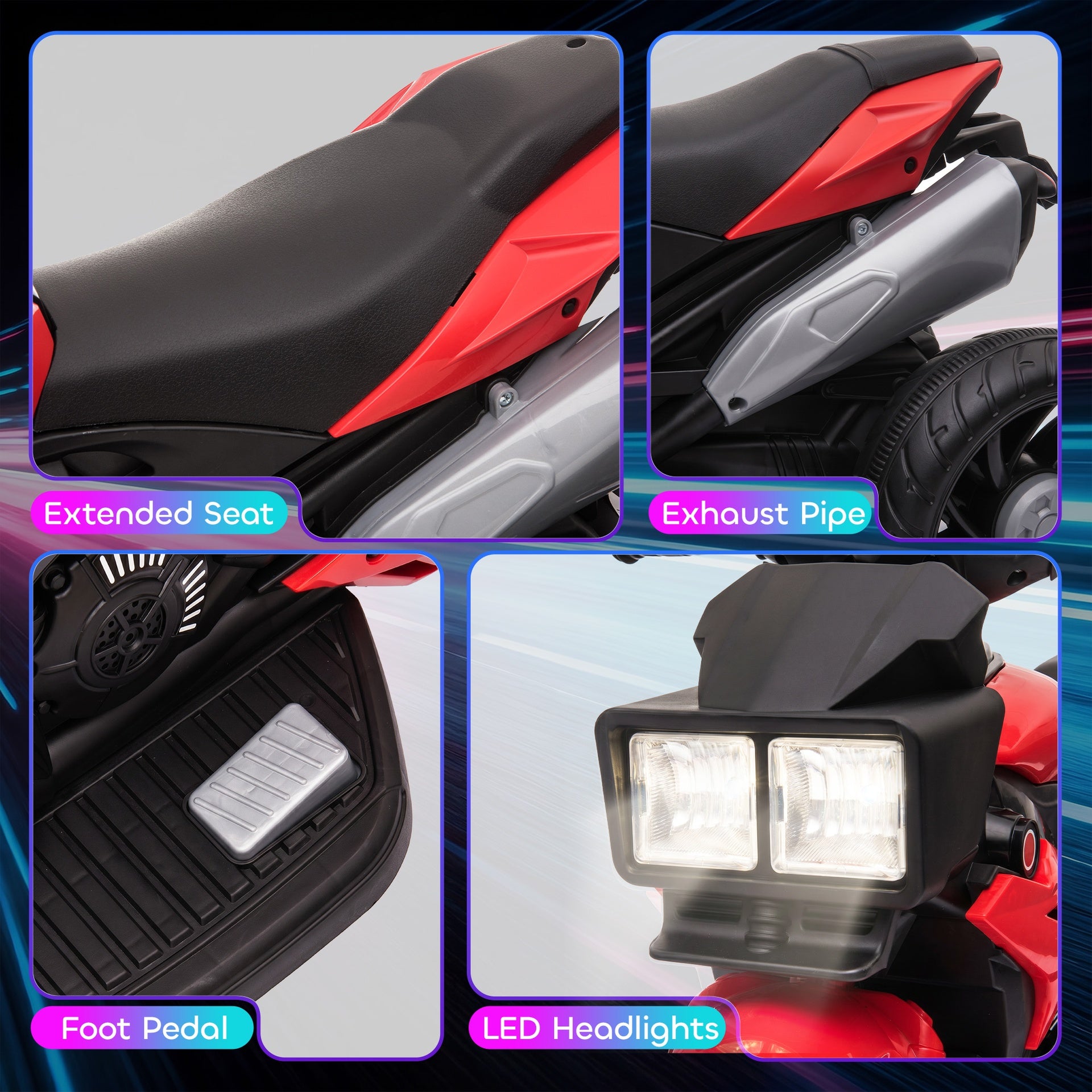 Aosom 6V Kids Motorcycle Toddler Ride-on Toy, High-Traction Battery-Operated Mini Electric Motorbike with Forward/Reverse Switch, Music, Headlights, Horn, Red