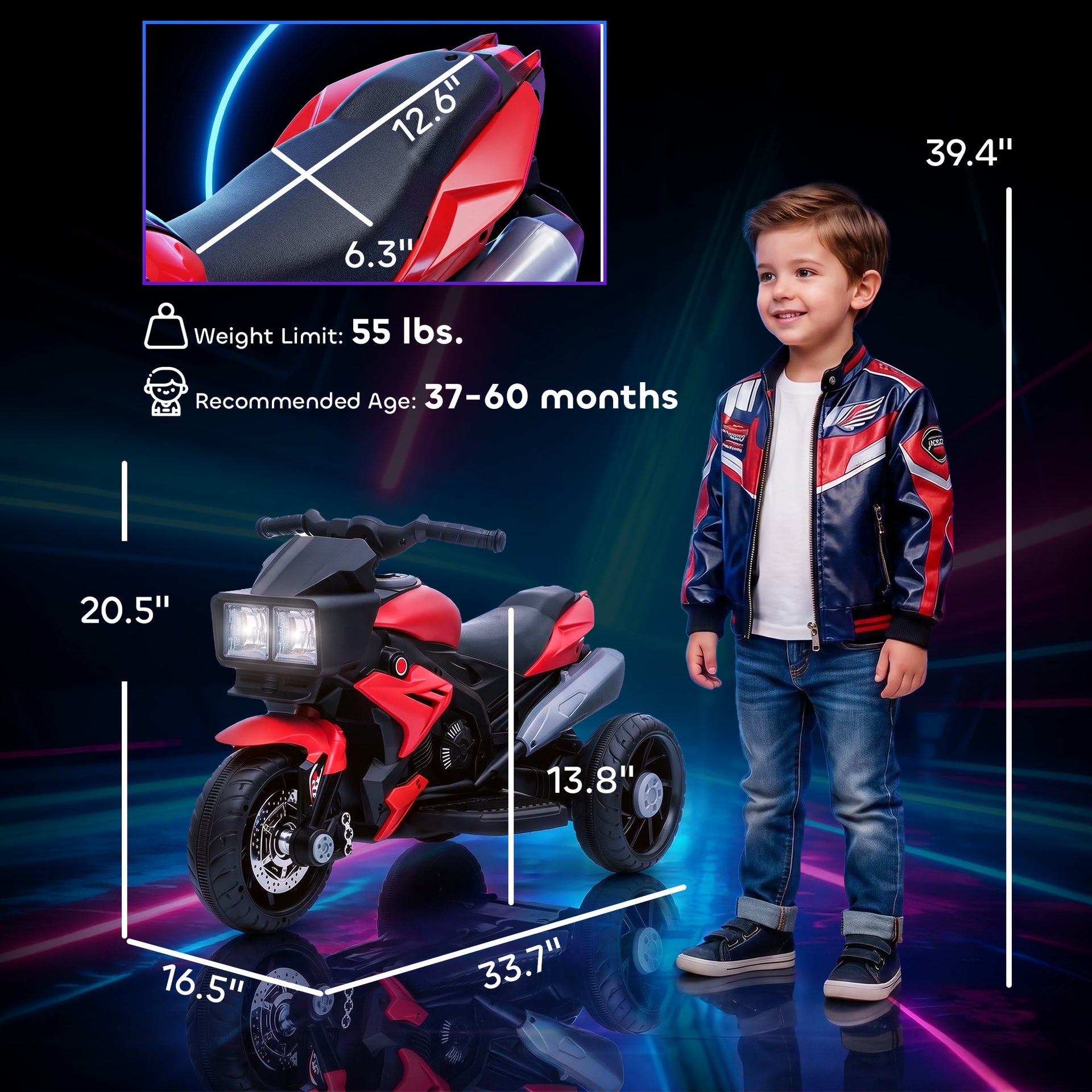 Aosom 6V Kids Motorcycle Toddler Ride-on Toy, High-Traction Battery-Operated Mini Electric Motorbike with Forward/Reverse Switch, Music, Headlights, Horn, Red