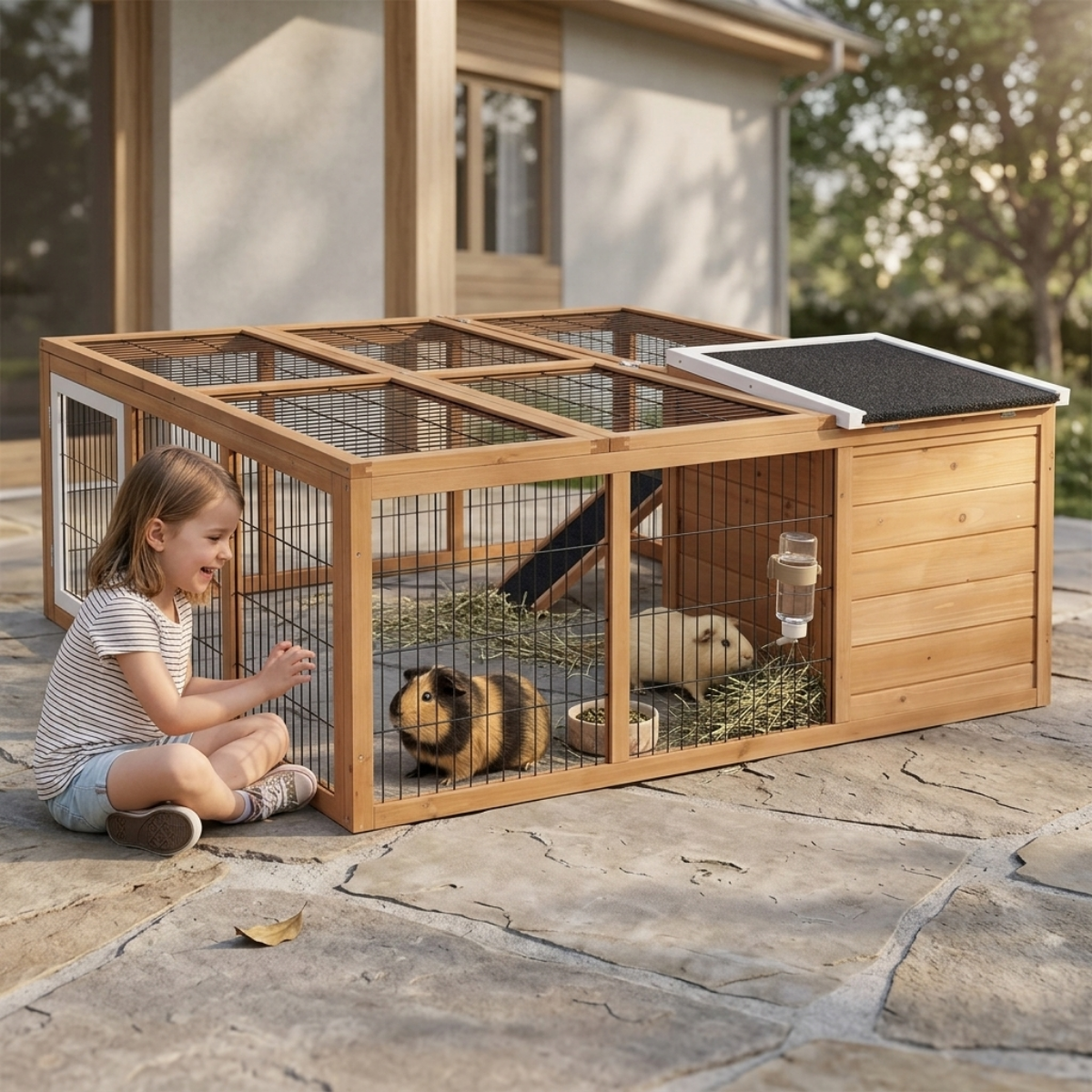 PawHut Rabbit Hutch, Waterproof Rabbit House for Small Animals, Natural
