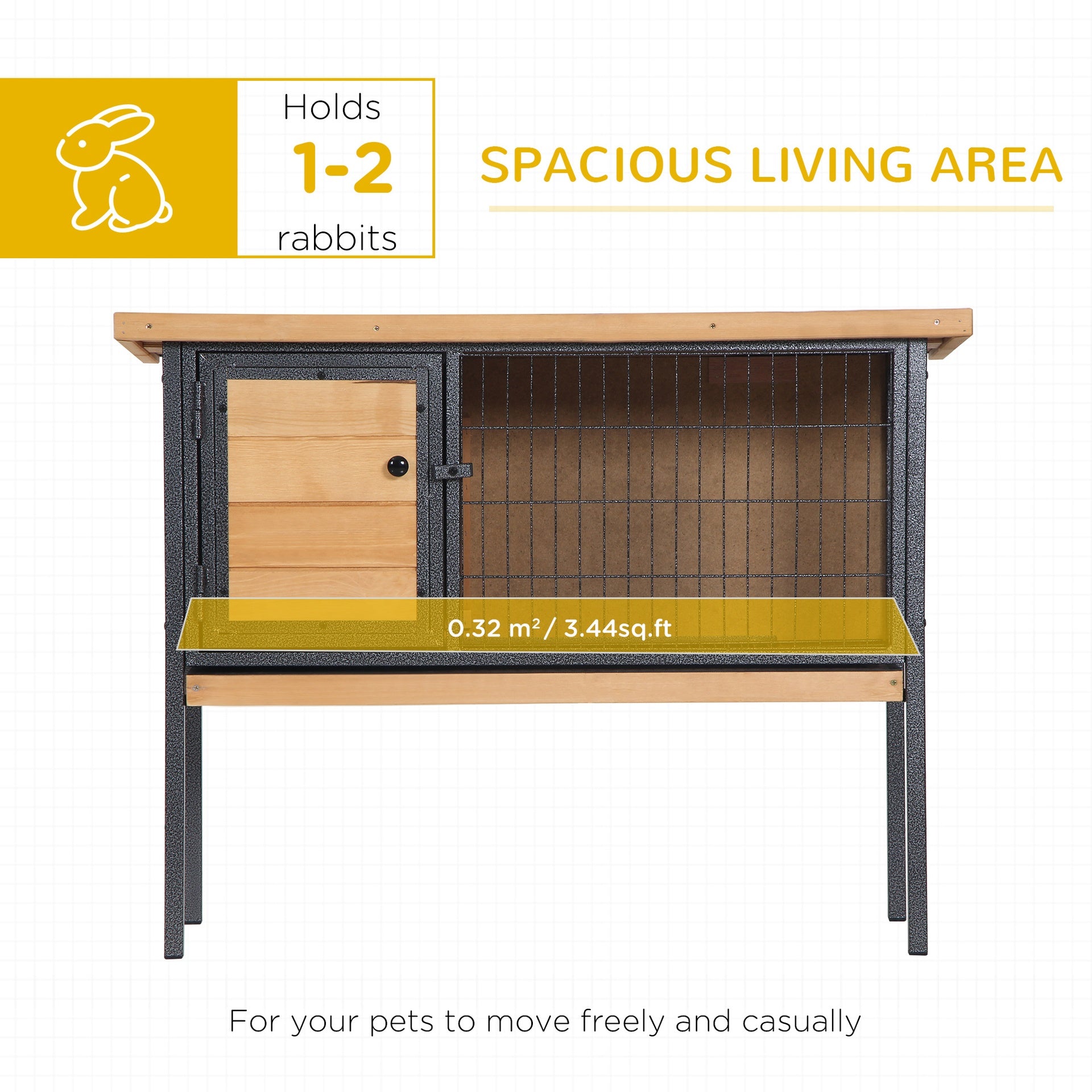PawHut Rabbit Hutch Elevated Bunny Cage Small Animal Habitat with Metal Frame, No Leak Tray, Metal Wire Pan, Openable Water-Resistant Asphalt Roof for Rabbits, Chickens, Ducks, Indoor/Outdoor Natural
