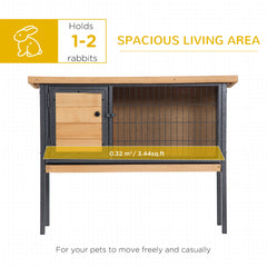 PawHut Rabbit Hutch Elevated Bunny Cage Small Animal Habitat with Metal Frame, No Leak Tray, Metal Wire Pan, Openable Water-Resistant Asphalt Roof for Rabbits, Chickens, Ducks, Indoor/Outdoor Natural