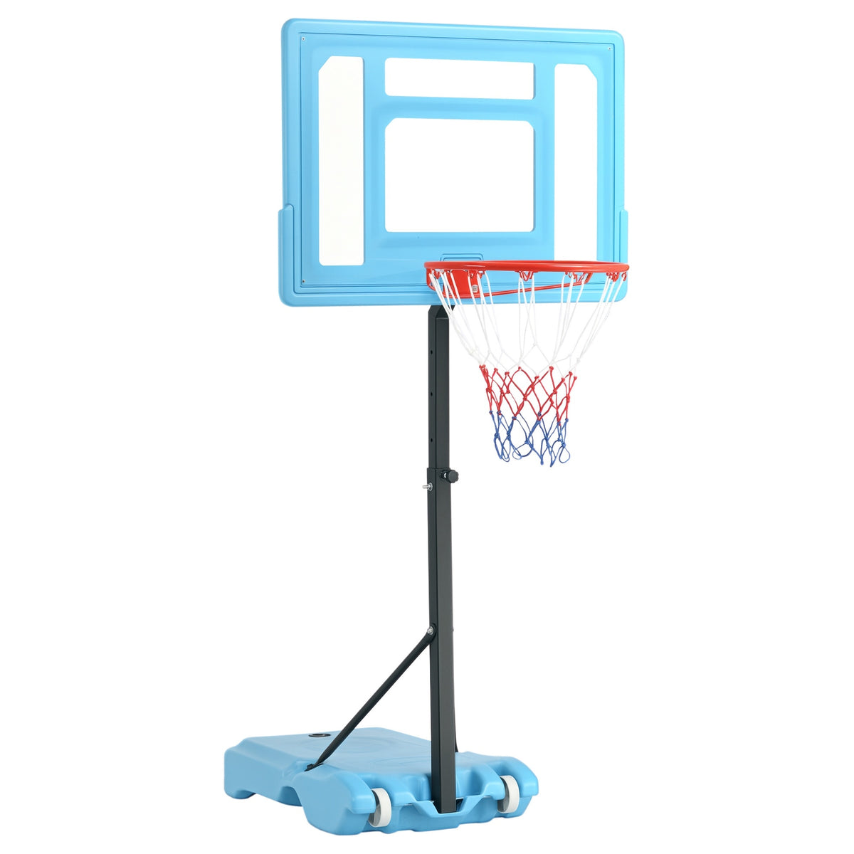 Soozier Poolside Basketball Hoop Stand, 36.5"-48.5" Height Adjustable Portable Hoop System w/ Clear Backboard & Fillable Base for Whole Family, Blue, Black, Red