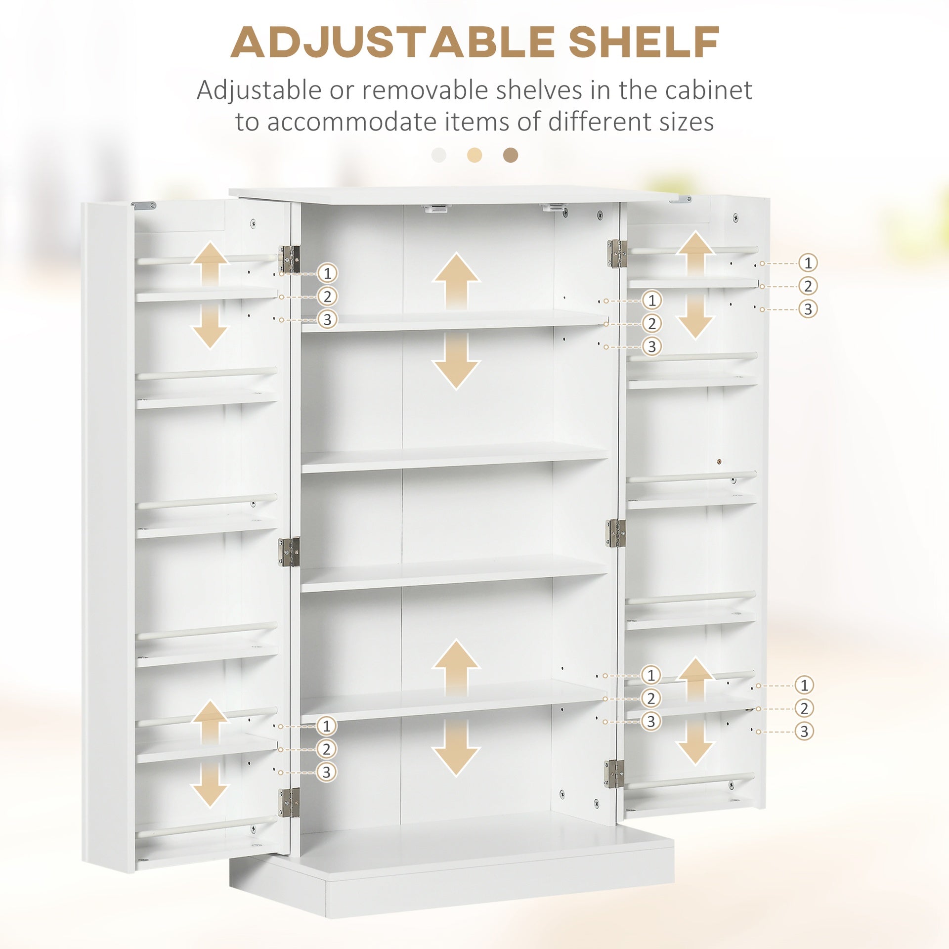 HOMCOM 41" Modern Kitchen Pantry Freestanding Storage Cabinet with Double Doors Adjustable Shelves for Living Room - White
