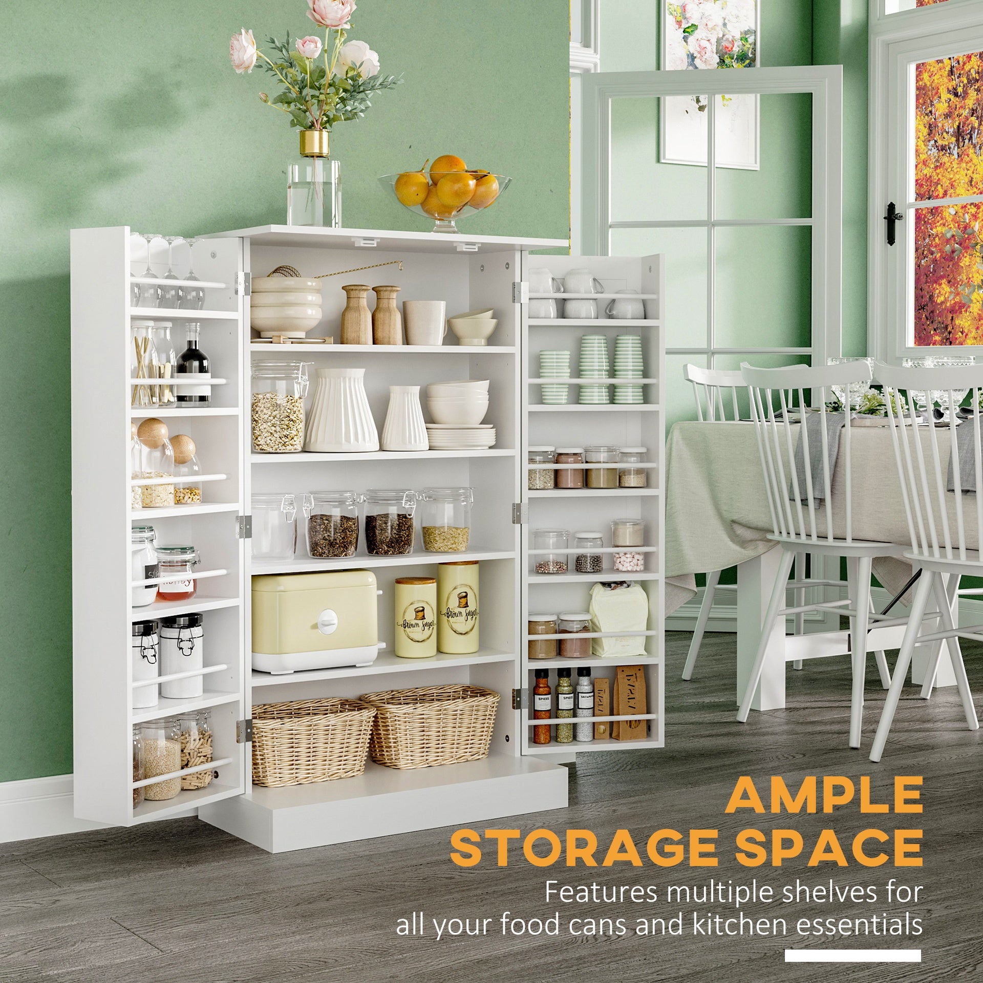 HOMCOM 41" Modern Kitchen Pantry Freestanding Storage Cabinet with Double Doors Adjustable Shelves for Living Room - White