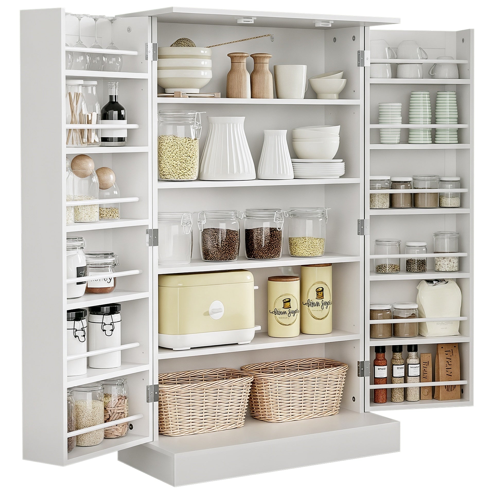 HOMCOM 41" Modern Kitchen Pantry Freestanding Storage Cabinet with Double Doors Adjustable Shelves for Living Room - White