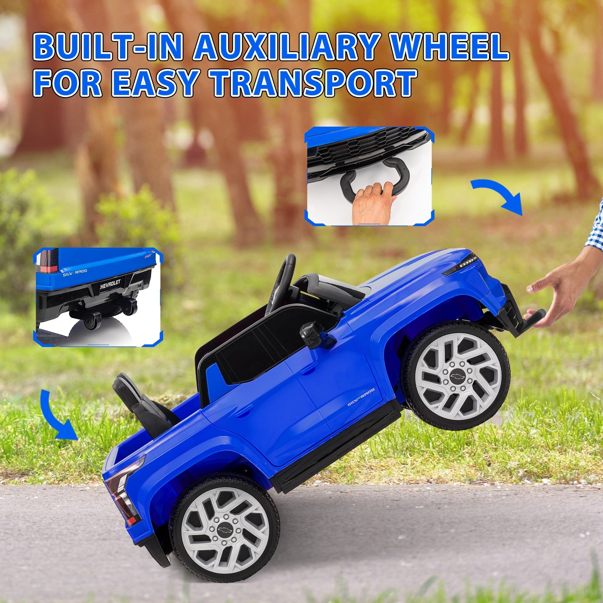 Qaba 12V Chevrolet Silverado EV RST Licensed Kids Electric Car with Parent Remote Control, Spring Suspension, Blue
