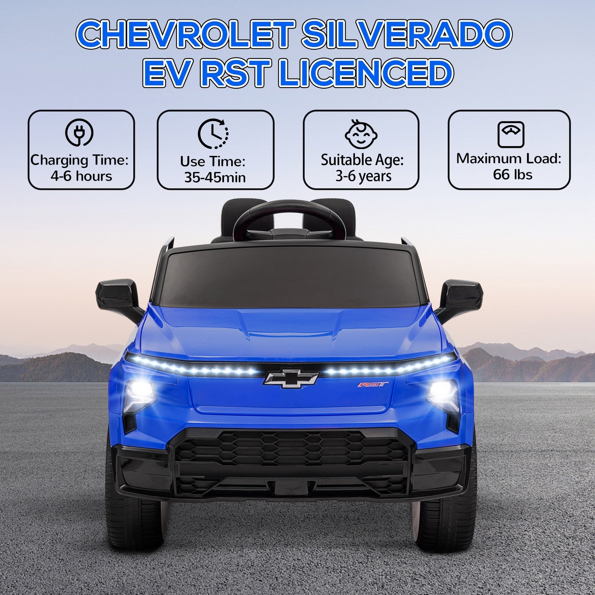 Qaba 12V Chevrolet Silverado EV RST Licensed Kids Electric Car with Parent Remote Control, Spring Suspension, Blue