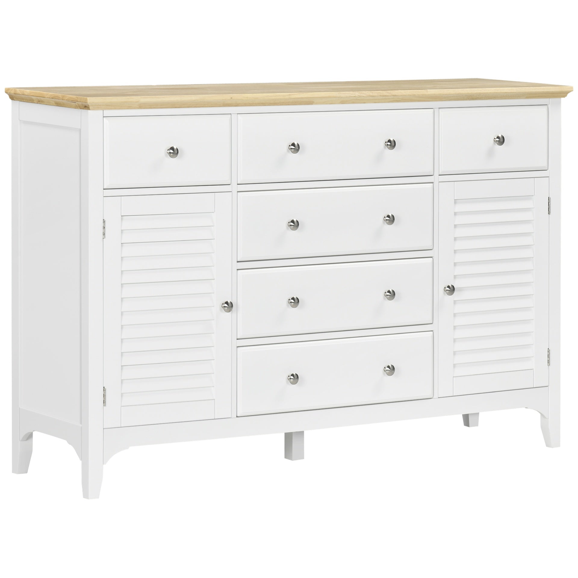 HOMCOM Sideboard Buffet Cabinet with Storage Drawers, Rubber Wood Top and Adjustable Shelves, Coffee Bar Cabinet, White