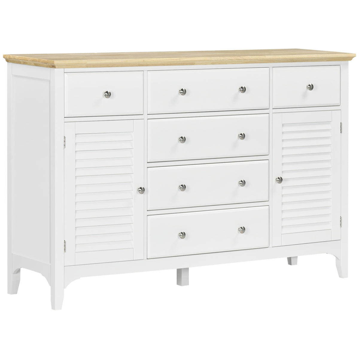 HOMCOM Sideboard Buffet Cabinet with Storage Drawers, Rubber Wood Top and Adjustable Shelves, Coffee Bar Cabinet, White