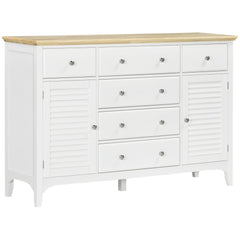 HOMCOM Sideboard Buffet Cabinet with Storage Drawers, Rubber Wood Top and Adjustable Shelves, Coffee Bar Cabinet, White