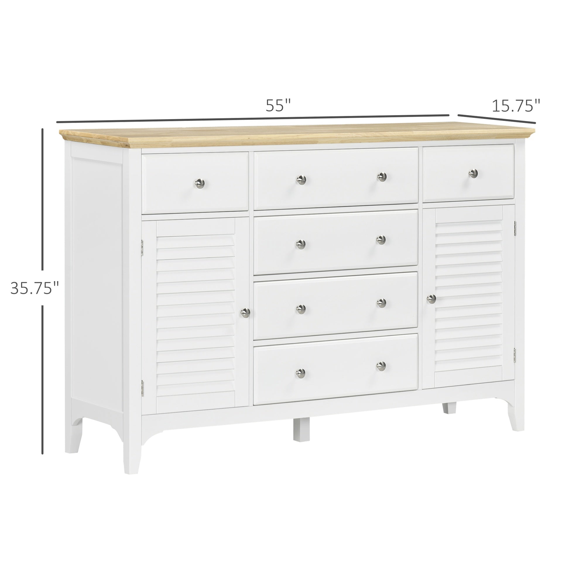 HOMCOM Sideboard Buffet Cabinet with Storage Drawers, Rubber Wood Top and Adjustable Shelves, Coffee Bar Cabinet, White