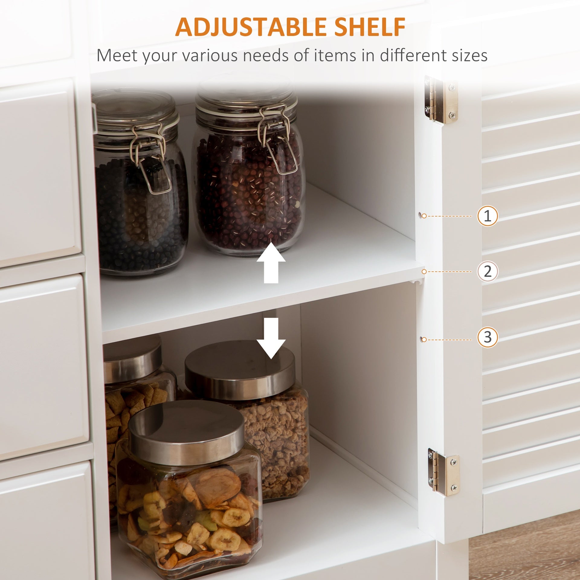HOMCOM Sideboard Buffet Cabinet with Storage Drawers, Rubber Wood Top and Adjustable Shelves, Coffee Bar Cabinet, White